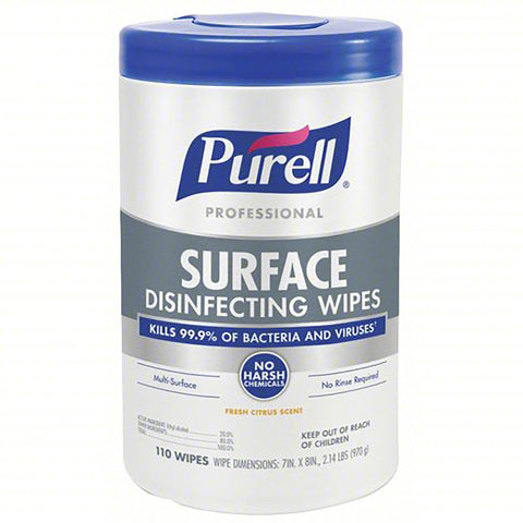 PURELL Professional Surface Disinfecting Wipes, Citrus Scent, 110 Count Canister, 7"x 8" Wipes